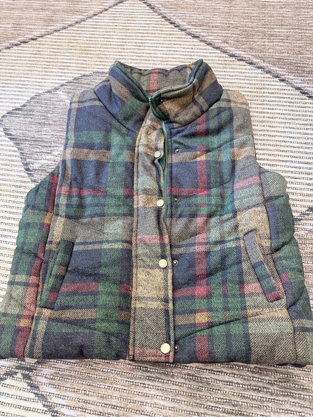 Vanilla Bay Green Multi Plaid Quilted Puffer Vest